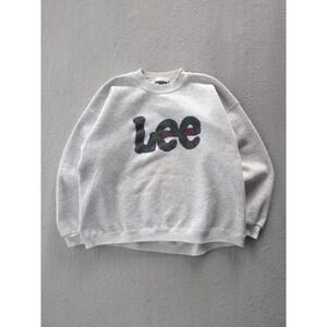 Vintage 90s Lee Heavyweight Plaid Logo Grey Crewneck Sweatshirt USA Made L